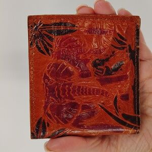Vintage Leather Embossed Elephant Wallet Coin & Bill Bilfold Handcrafted India